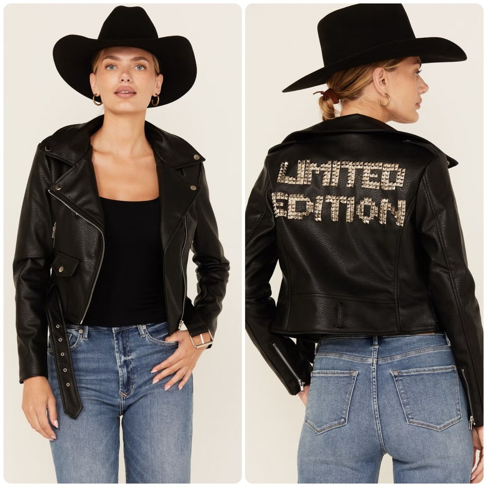 Azalea Wang Womens Studded Limited Edition Moto Biker Faux Leather Jacket Size M
